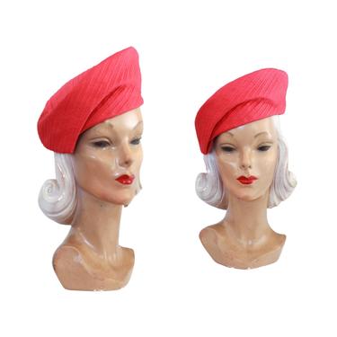 1960s Pink Tam - Vintage Pink Tam - 1960s Womens Pink Hat - Vintage Pink Hat - Vintage Structural Hat - 1960s Womens Hat - Vintage Pink Tam 