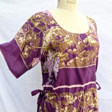 Vintage Gucci Purple Violet Silk Floral Day Dress 1970's Garden Party Medium 