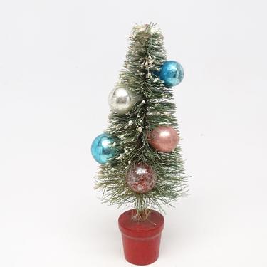 Vintage 1950's Sisal Bottle Brush Christmas Tree, Decorated with Mercury Glass Ornaments 