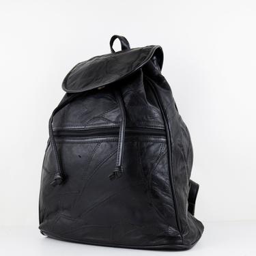 NEW in the Shop /// Vintage 90s Minimalist Black Leather Patchwork Backpack 