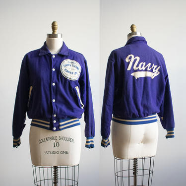 1940s 1950s Wool Letterman Jacket / True Vintage High School Letterman Jacket / Vintage Athletic Jacket / Blue Wool Varsity Jacket 42 