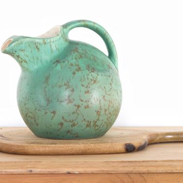 Vintage Teal Green RumRill Pottery Pitcher 547, Turquoise Water Jug, Pottery Ball 