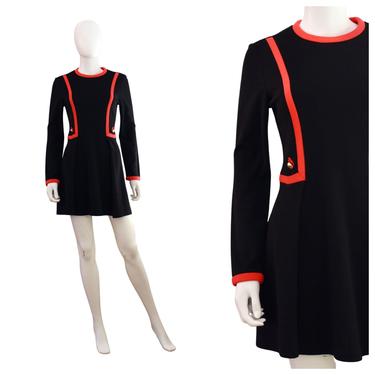 1960s Black & Red Mod Knit Dress - Vintage Black and Red Dress - Vintage Knit Dress - 1960s Knit Dress - Vintage Knitwear | Size Medium 