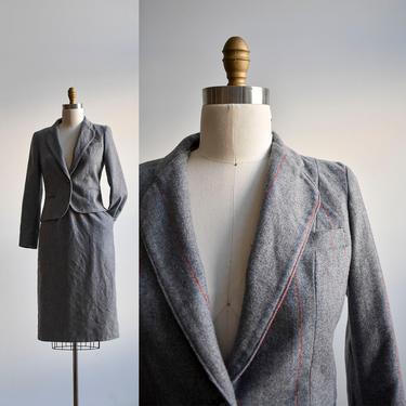 1970s Gray Wool 2pc Skirt Suit 