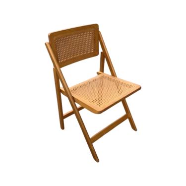 Folding Wood and Cane Swivel Chair