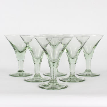 Green Glassware, Vintage Glassware, Libbey, Martini Glassware,Vintage Glasses, Green Martini Glasses, Cobalt Blue, Retro Glassware, Set of 6 