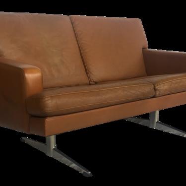 Vintage Cognac Leather Lounger Loveseat in Style of Frederick Kayser