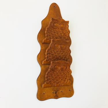 Vintage Carved Wood Owl Letter Holder and Key Rack 