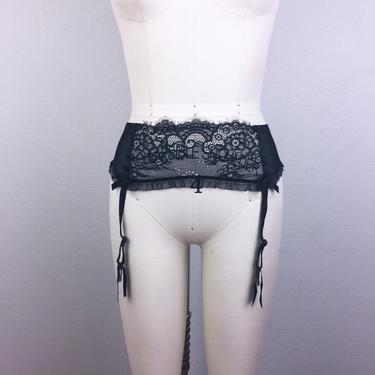Vintage Victoria's Secret Garter Belt Black Sheer Mesh Lace 90s M 