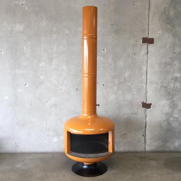 Vintage Mid Century Modern Malm &quot;Fire Drum 2&quot; Butternut Squash Orange Fireplace