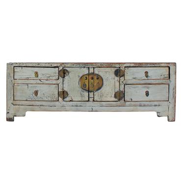Chinese Distressed Light Gray Low TV Console Table Cabinet cs5402S