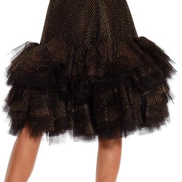 1980S Jacqueline De Ribes Black  Gold Tulle Tiered Polka Dot Skirt 