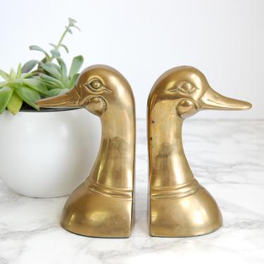 Brass Duck Bookends - Brass Duck Figure - Vintage Brass Bookend Mallards - Bookend Set by PursuingVintage1