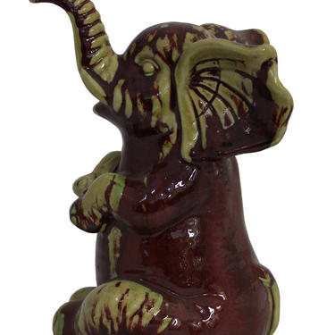 Ceramic Dark Red Baby Elephant Figure Seating Position With Trunk Rise Up vs105E 