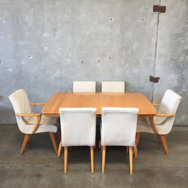 Mid Century Dinning Table With Six Chairs and Two Leafs