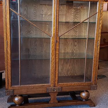 Item #S2 English Oak Deco Display Cabinet / Bookcase c.1930s