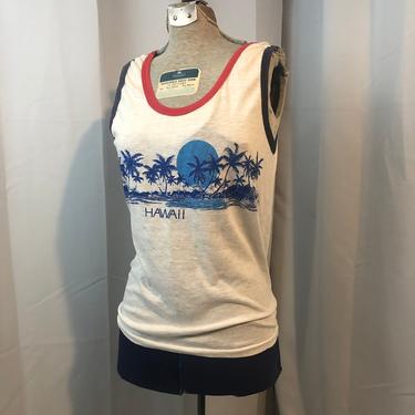 1980s Hawaii HI vintage tank top muscle T ringer red white blue unisex M 