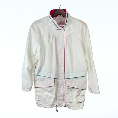 White Cotton jacket w\/ Pink\/Teal Trim