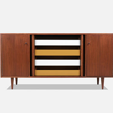 Milo Baughman Tambour-Door Credenza with Colored Drawers for Glenn of California