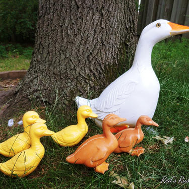 Vintage Blow Mold Plastic Goose and Goslings Yard Ornament 