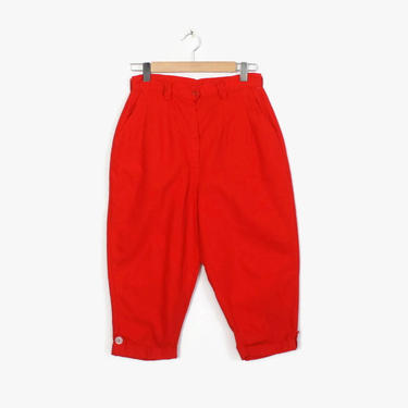 Vintage 60s PEDAL PUSHERS / 1960s High Waist RED Cotton Rockabilly Capri Pants M 