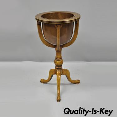 English Queen Anne Style Mahogany &amp; Yew Wood Planter Plant Stand with Copper Pot