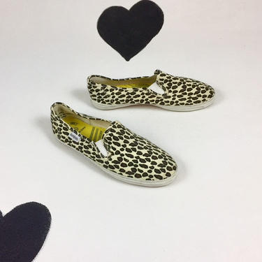 unworn 90's Bonjour leopard print canvas vans style sneakers 1990's new deadstock slip on flats summer shoes surfer skater beach 7.5 7 1/2 