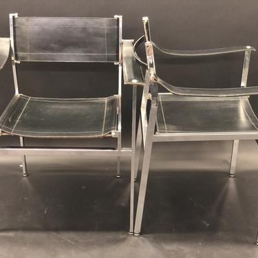 Breuer, Baughman,Knoll Style | Black Leather Chrome Director/ Dining Chairs | Set of 2