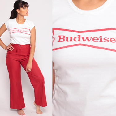 Budweiser Shirt 80s BEER Tshirt Alcohol T Shirt Graphic Tee Drinking 1980s Vintage Baby Tee Small 