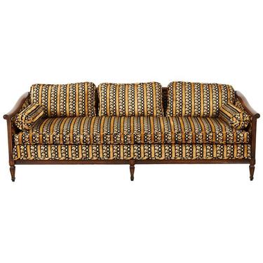 Mid Century Upholstered Walnut Three Seat Sofa by ErinLaneEstate