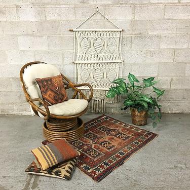 Vintage Rattan Swivel Lounge Chair Retro 1970's Dark Brown Curved Frame Chair with Removable Seating LOCAL PICKUP ONLY 