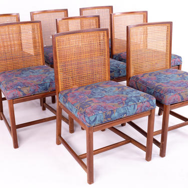Michael Taylor for Baker Mid Century Caned Walnut Dining Chairs - Set of 8 - mcm 