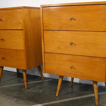 Pair of Paul Mccobb Planner Group vintage mid century modern 3 drawer nightstands small dresser Tobacco maple finish 