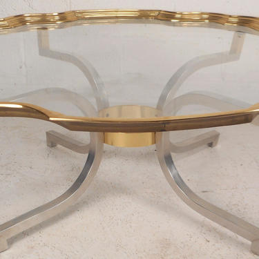 Mid-Century Modern Style Brass and Glass Coffee Table (6996)NJ by HorsemanAntiques
