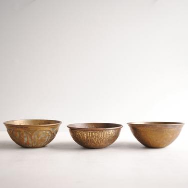 Vintage Hand Incised Brass Bowl Set, Animal Motif Brass Bowls from India, Prayer Bowls 
