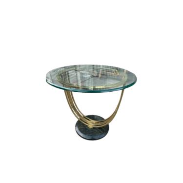 1980s Brass, Green Marble and Glass Side Table