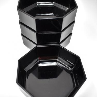 Arcoroc Black Bowls Set of 4 | French Vintage Glass | Arcoroc OCTIME BLACK France | Soup Salad | 1980s Contemporary | Modern Cereal Dishes 