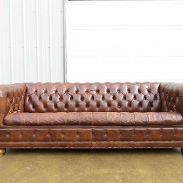 VTG Brown TUFTED LEATHER CHESTERFIELD STYLE SOFA COUCH Hollywood Regency Chair