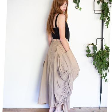 Vintage Ruched Drawstring Nude Maxi Skirt with Oversized Cargo Pockets Minimal Y2K S M Avant Garde Raver Style 