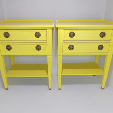 Pair of Bodart Nightstands Electric Yellow &amp; Brass Night Stands Painted Furniture Bedside End Tables Mid Century Modern Wood Vintage Bedroom 