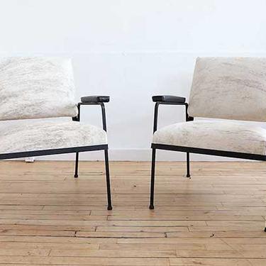 Pair Iron and Cow Hide Lounge Chairs