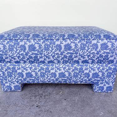 Blue and White Forever Upholstered Ottoman