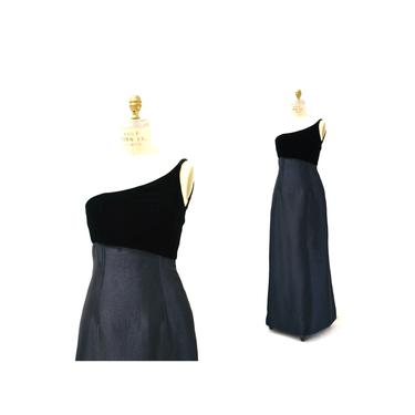 90s 00s Y2K Vintage Black Evening Gown Asymmetrical Dress Evening Gown Velvet Dress XXS XS by Liancarlo// Black Evening Gown Dress XS Small 