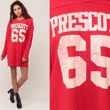 Sleep Shirt Football Pajamas PRESCOTT TShirt Dress 80s Number 65 Night Shirt Mini Hipster Retro Tee Vintage Long Sleeve Extra Large xl 