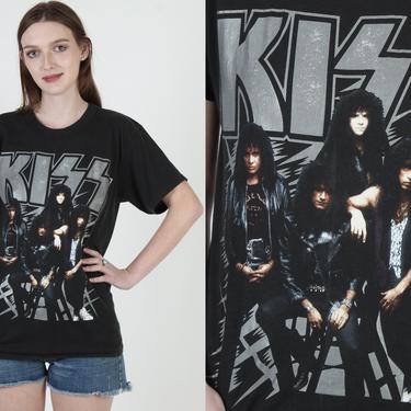 Vintage 1990 KISS Hot In The Shade Tour 50 50 Black Soft Rock Band 2 Sided T Shirt 