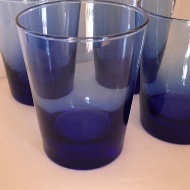 Vintage set of (4) Cobalt Blue Glass Cocktail Rocks- Whiskey Scotch drinking glasses-Libbey 12 Ounce 