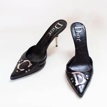 Vintage Christian Dior Y2K Leather Logo Harness Slingback with Silver Heel sz 40 9 CD John Galliano Pump Monogram 