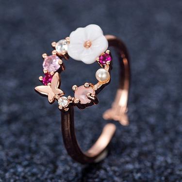 R021 flower wreath ring, floral ring, adjustable ring, stackable ring, korean ring, rose gold ring, gift for her, dainty ring, handmade 