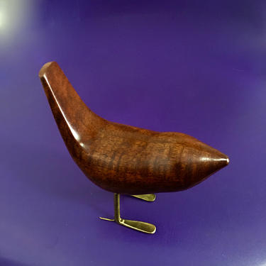 Handmake Hardwood Decorative Tabletop Vintage Bird Carving Brass Legs  Denmark Sweden 