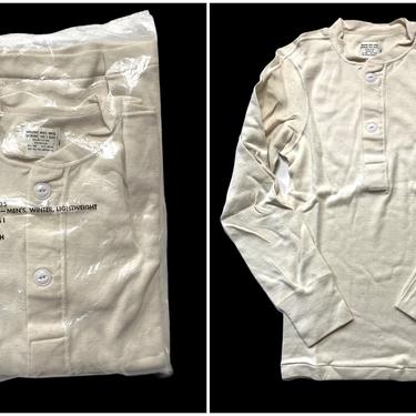 New Old Stock ~ Vintage 1970s US ARMY Cotton Undershirt ~ XS / S ~ Vietnam Era ~ Long John ~ 70s Military Henley / Sweatshirt ~ 